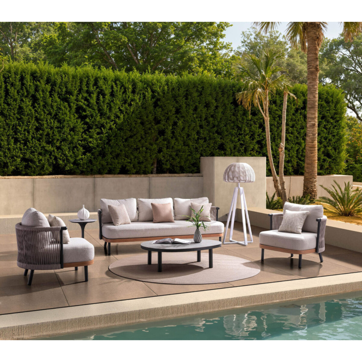 Salon de jardin en aluminium effet bois - 5 places - NATAL