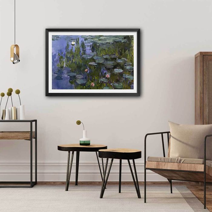 Poster Les Nympheas Claude Monet Affiche + cadre en bois - Noir