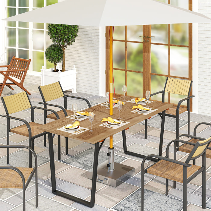 Mesa Comedor de Jardín de Madera Rectangular Mesa de Terraza Exterior 175x80x75 cm con Orificio para Sombrilla Estructura de Acero y Encimera de Listones para Patio Balcón Natural