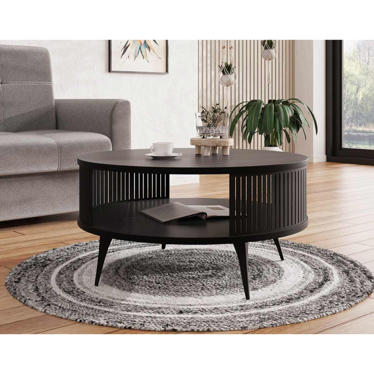 Forini - table basse ronde - noir - 1 niche - 75 cm - Noir