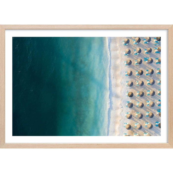 Poster bleu pacifique Affiche + cadre en bois - Chêne