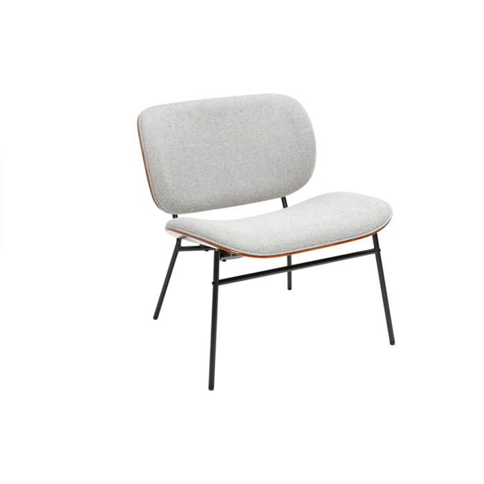 Fauteuil en tissu effet velours texturé gris et métal noir SHELBY