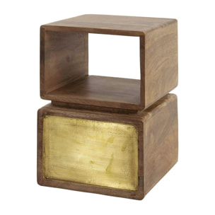 Table de nuit murale en bois de manguier forme cube, 1 tiroir finition cuivrée VARA