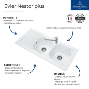 Evier céramique à encastrer 2 bacs 113x51cm Nestor plus
