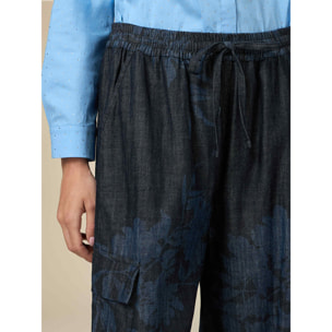 Oltre - Joggers cargo a palazzo in denim stampato - Blu