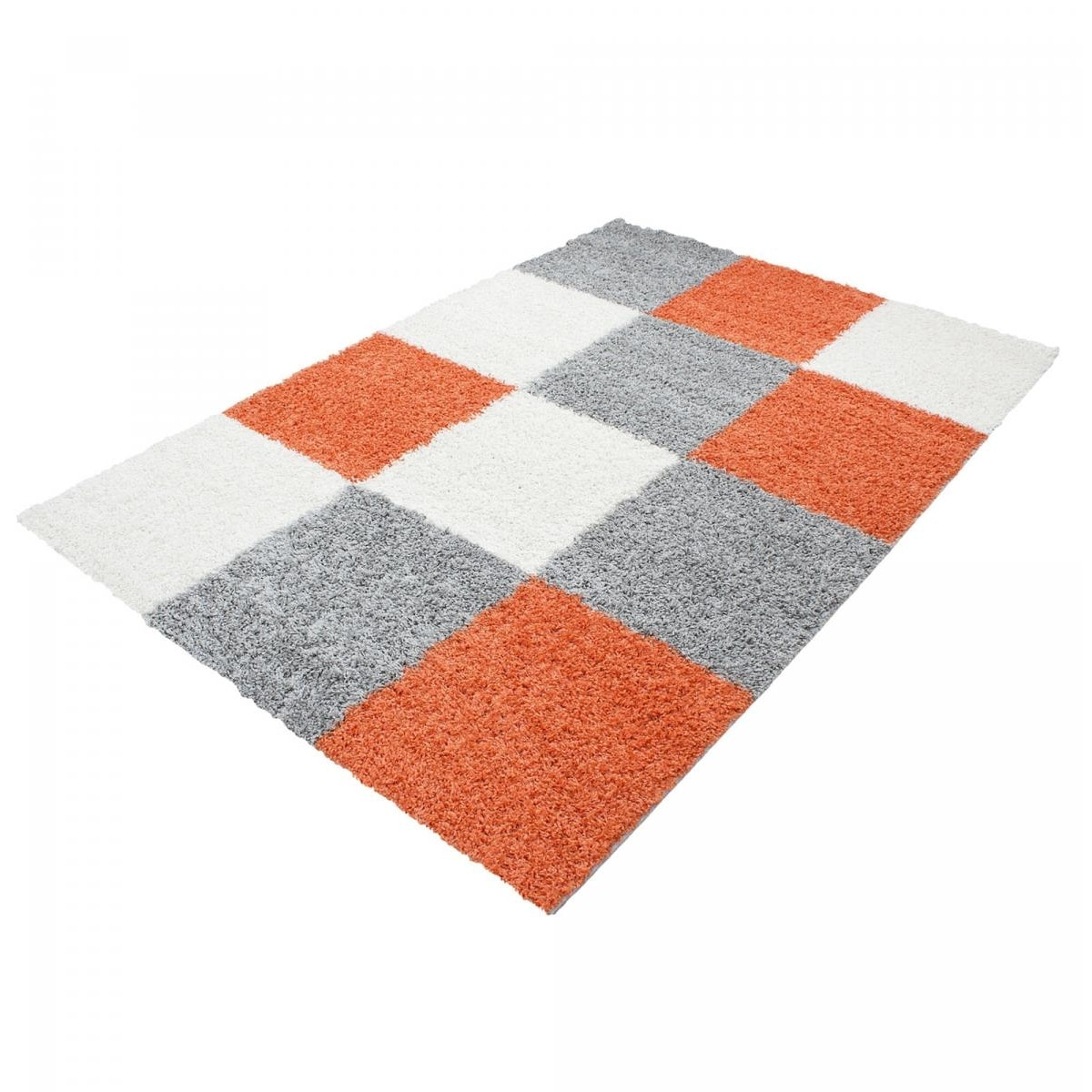 Tapis poils longs shaggy tissé motif damier JOJU