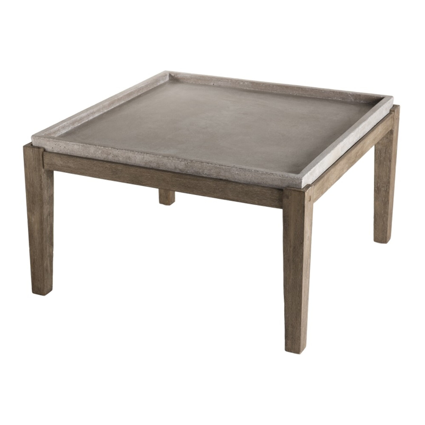 HECTOR - Table basse de jardin carrée béton 83x83 cm pieds en bois Acacia