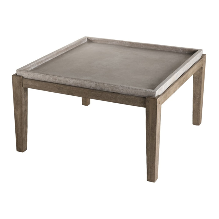 HECTOR - Table basse de jardin carrée béton 83x83 cm pieds en bois Acacia