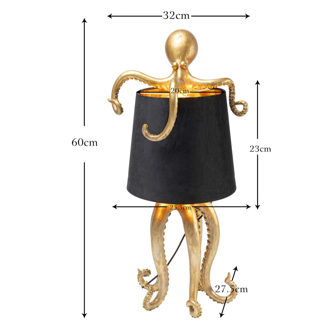 Lampe pieuvre dorée et noire 60cm Kare Design