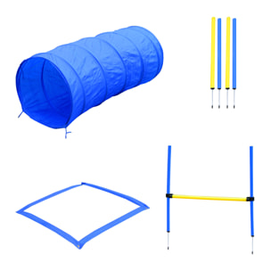 Agility sport pour chiens équipement complet obstacles, tunnel, slalom, zone repos + 2 sacs de transport bleu jaune