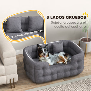 Cama para Perros Medianos Cama para Mascotas con 2 Almohadas Colchón para Perros con Base Antideslizante Funda Extraíble y Lavable 90x60x35 cm Gris