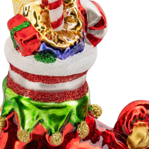 Sujet botte cadeaux verre H.11cm rouge