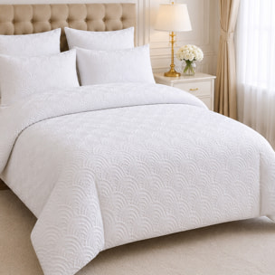 Parure housse de couette 100% microfibre jacquard effet éventails blanc - TILA