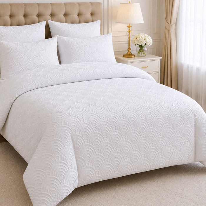 Parure housse de couette 100% microfibre jacquard effet éventails blanc - TILA