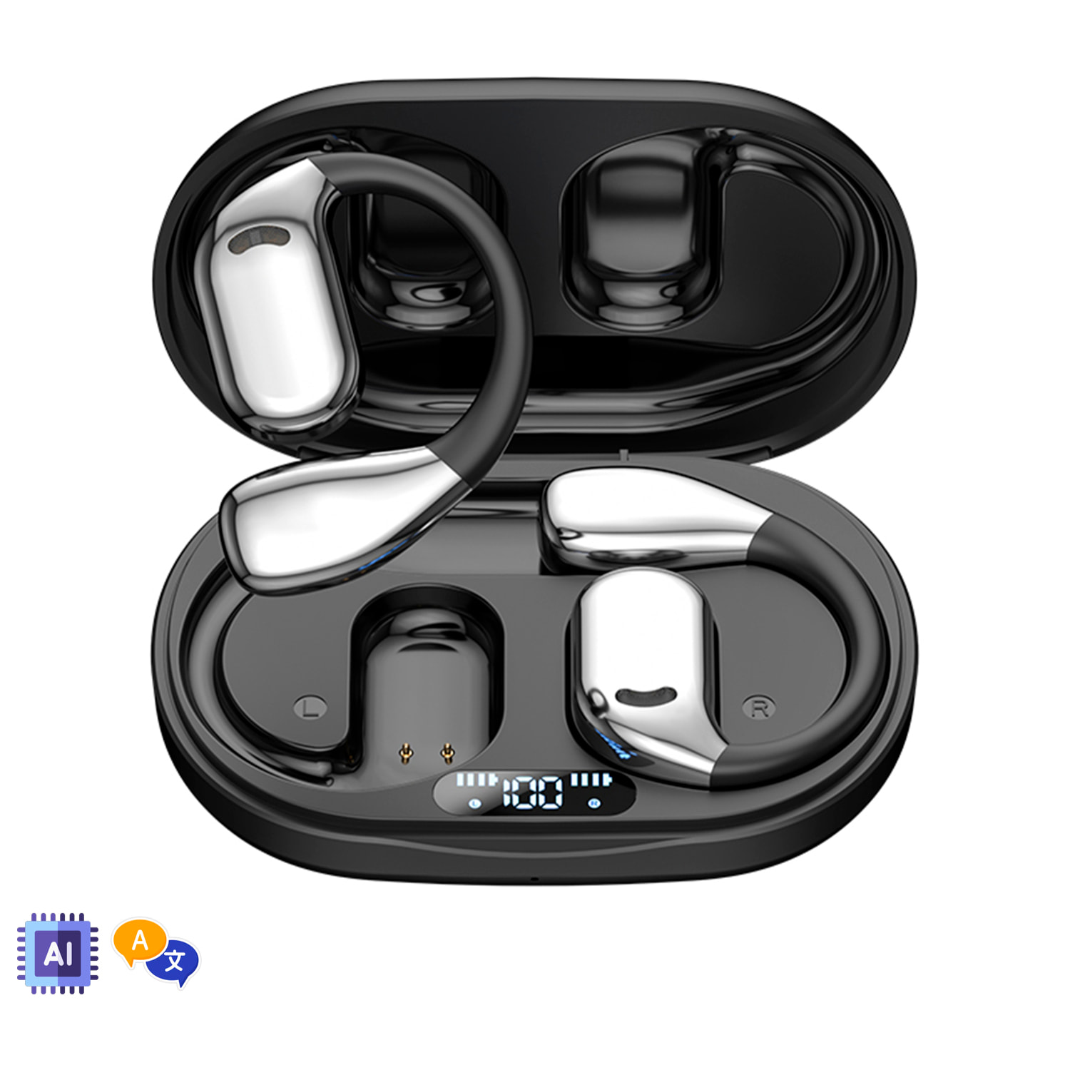 M75 Auriculares bluetooth 5.4 AI intelligent translation . Tecnología OWS con pantalla digital.