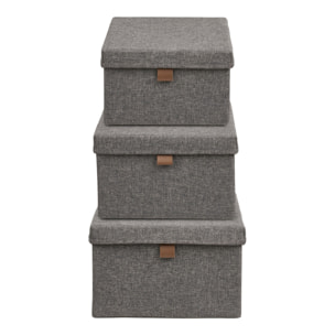 Set 3 scatole Noto in tessuto grigio scuro con coperchio e linguetta in ecopelle
