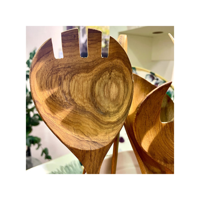 Cuillère à dents couvert à salade cuisine 25 cm en bois de teck - IGGY
