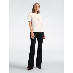 Elena Mirò - T-shirt in cotone con ricamo Monogram - Bianco
