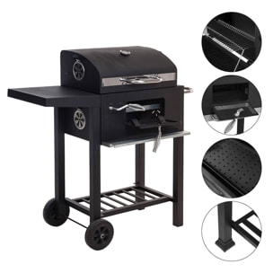 Well home - barbacoa de carbón color negro con doble parrilla y mesa auxiliar h.96cm