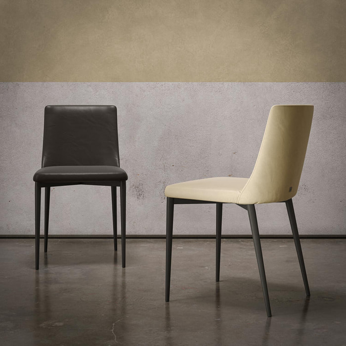 SET DI 2 SEDIE ANTEA STRUTTURA GRIGIO CARBONE PELLE TESTA DI MORO