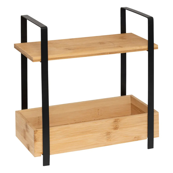 Étagère "Ordera" 2 niveaux avec bac de rangement en bambou noir