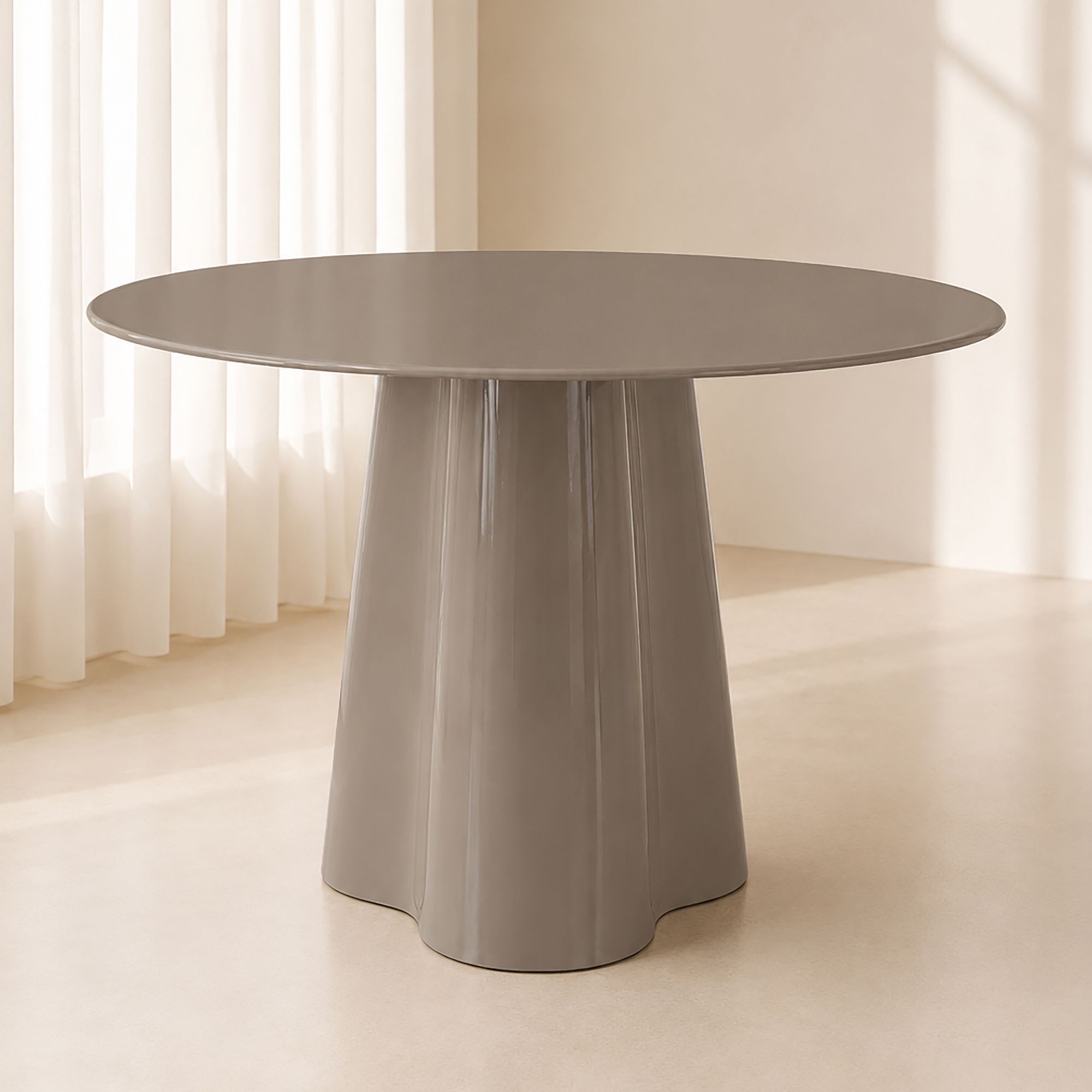 Table ronde 120cm en verre effet teck cappucino IRIS