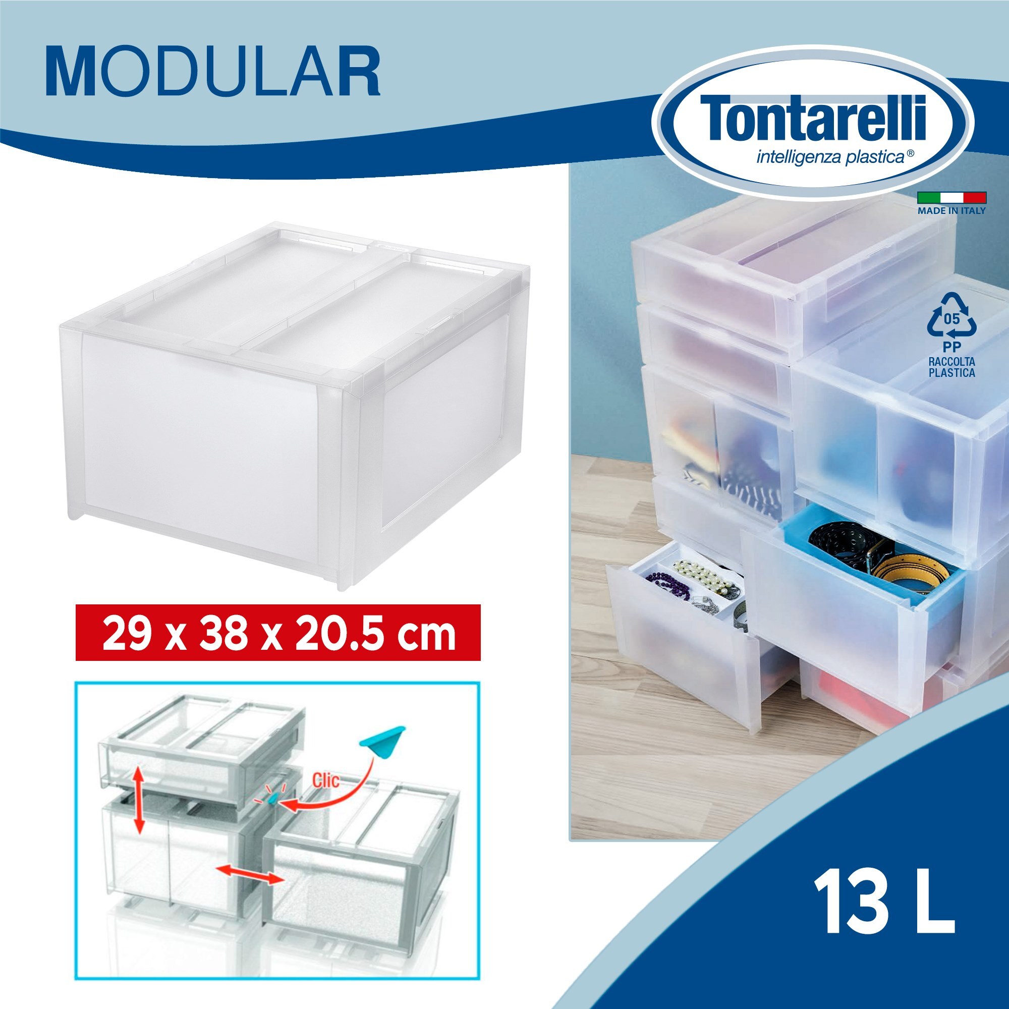 Caja de almacenamiento "modular" alto 13l