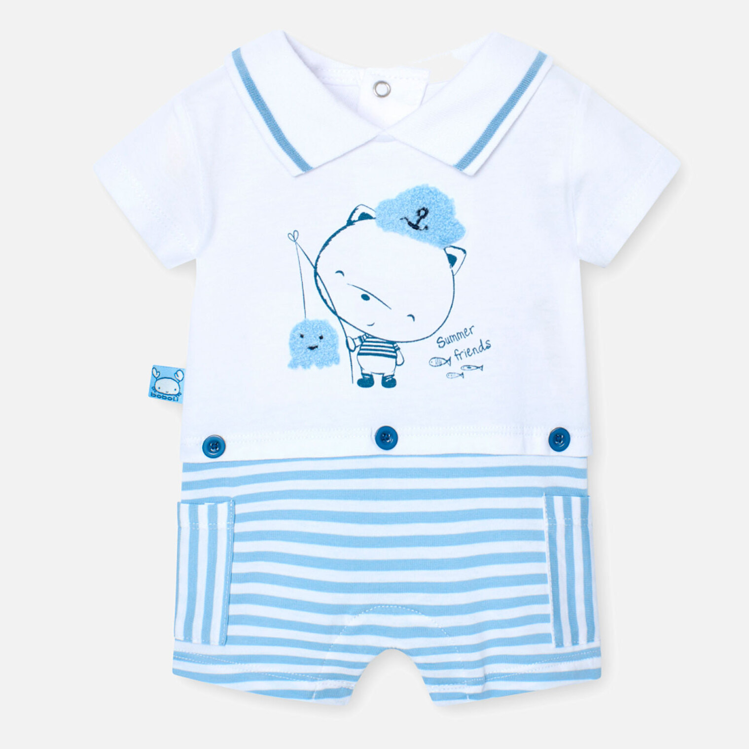 Pelele niÃ±o reciÃ©n nacido, algodÃ³n estampado, blanco