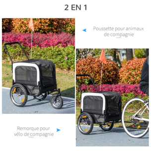Remorque vélo jogger 2 en 1 pour chien - remorque à vélo pour chien - attache, drapeau, roue AV pivotante, réflecteurs - noir