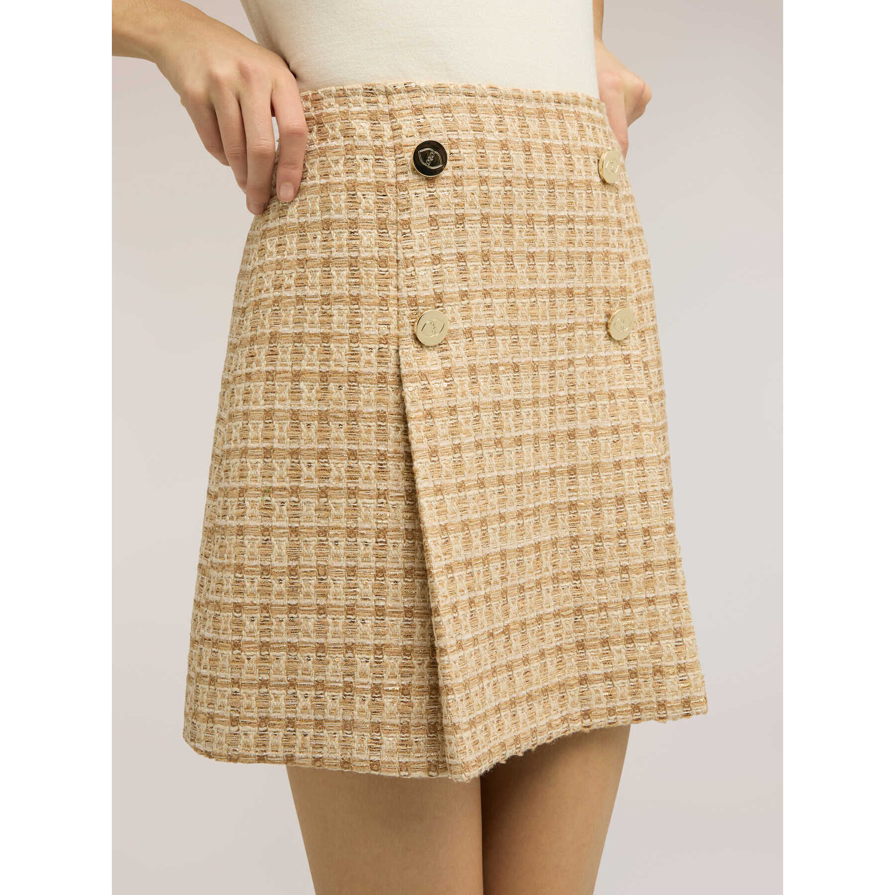 Motivi - Minifalda plisada de bouclé con botones - Beige