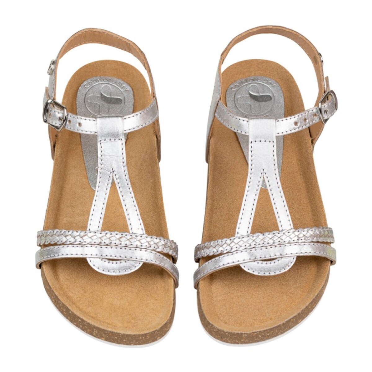 Sandalia Bios Piel Natural. hebilla/Trenza