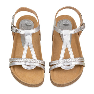 Sandalia Bios Piel Natural. hebilla/Trenza