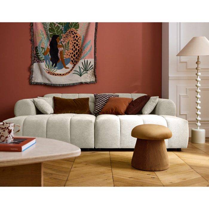 Ray - canapé droit 4 places avec double méridienne - assise profonde - en tissu texturé - Beige
