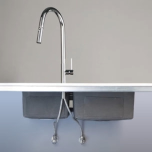 Mitigeur monocommande avec douchette extractible et bras pivotant, 2 jets, Aspect acier inox