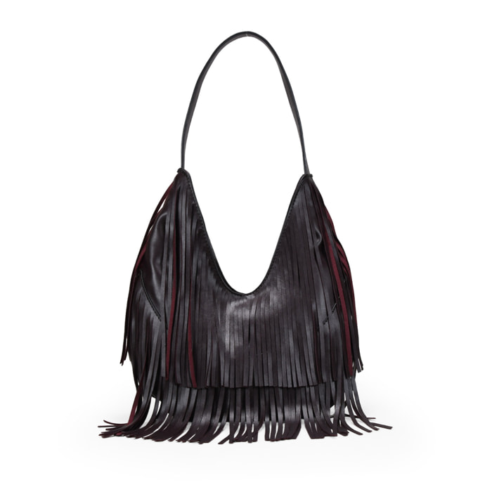 Bolso de hombro burdeos con flecos