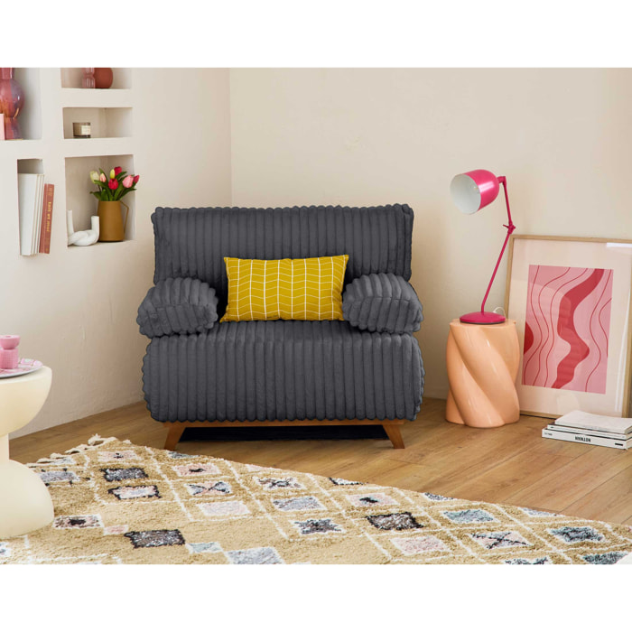 Cristal - fauteuil - convertible avec coffre - en fausse fourrure côtelée - Gris Anthracite