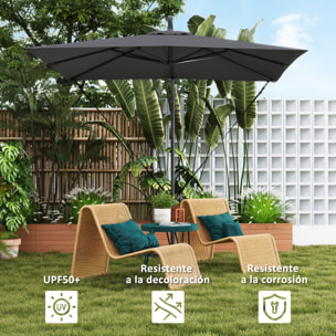 Parasol Excéntrico 247x247 cm Sombrilla de Jardín con Base Cruzada Cubierta Ajustable Manivela Funda Protectora y Cuerda de Viento Anti-UV 50+ Sombrilla para Terraza Patio Gris Oscuro