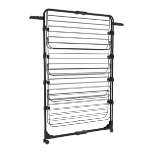 Stendibiancheria Da Pavimento Con Rotelle Stendino A Torre Verticale In Acciaio 4 Ripiani 2 Appendi Grucce Pieghevole 168.5x71x71 Cm Nero Opaco