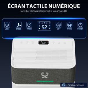 Déshumidificateur d'air 12L/jour mobile silencieux réservoir 2,1L timer 24H écran LED témoin d'humidité filtre lavable