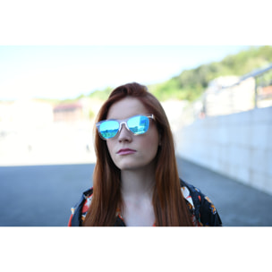 Gafas de sol OCEAN FLORENCIA - De espejo azul cielo con montura blanco transparente y patillas de metal dorado