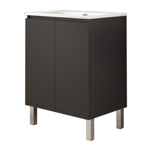 Ensemble de Salle de Bain Lust | 60 cm Noir Mat | Deux Portes | Lavabo Encastré | N'inclut pas le Miroir | Meuble Assemblé | Alday