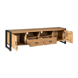 Meuble TV bois métal 2 portes 2 tiroirs MILORA