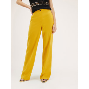 Motivi - Pantalón modelo palazzo en mezcla de lino - Amarillo