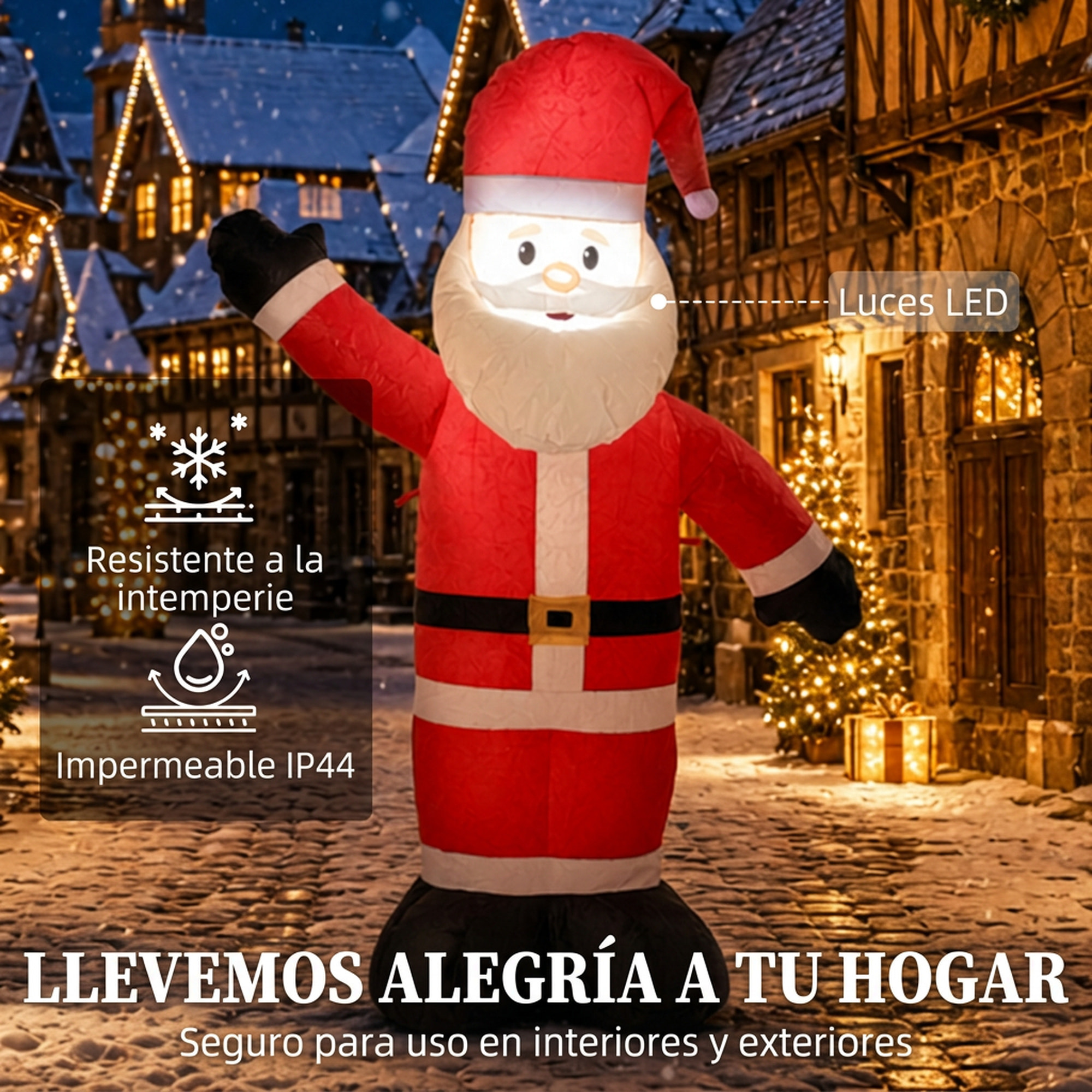 Outsunny Papá Noel Hinchable de Navidad 150 cm, Papá Noel Inflable con Luz LED, Acabado Aterciopelado, Bolsa de Almacenamiento, Decoración Navideña para Exteriores Interiores, Rojo
