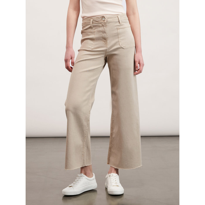 Motivi - Pantaloni cropped sfrangiati sul fondo - Beige
