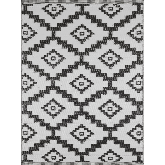 Scoobi - tapis d'exterieur noir et blanc motif ethnique