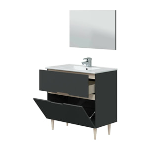 Mobile sottolavabo Yarmouth, Sotto lavabo bagno, Mobiletto da bagno con specchio, Lavabo non incluso, 80x45h80 cm, Antracite e Rovere