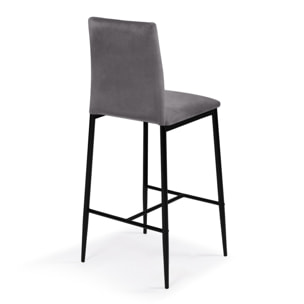 Tabourets de bar glam Jade en velours - Gris anthracite