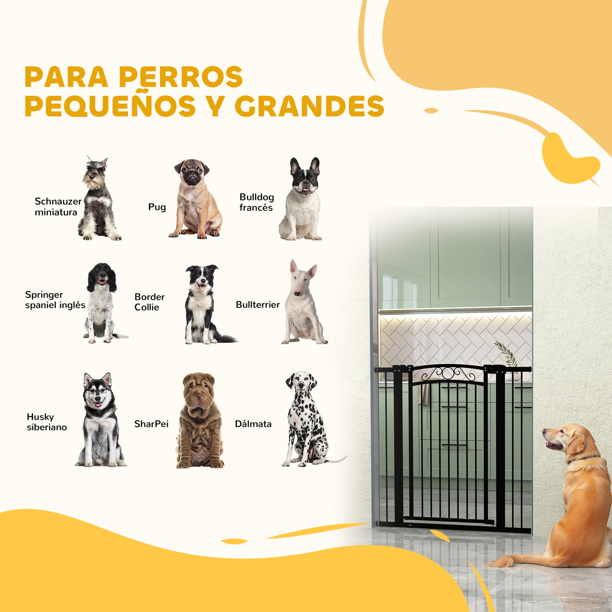 Barrera para Perros Puerta para Perros con Ancho Ajustable 76-104 cm Barrera de Seguridad para Perros con 2 Extensiones y Doble Bloqueo para Escaleras y Puertas Negro