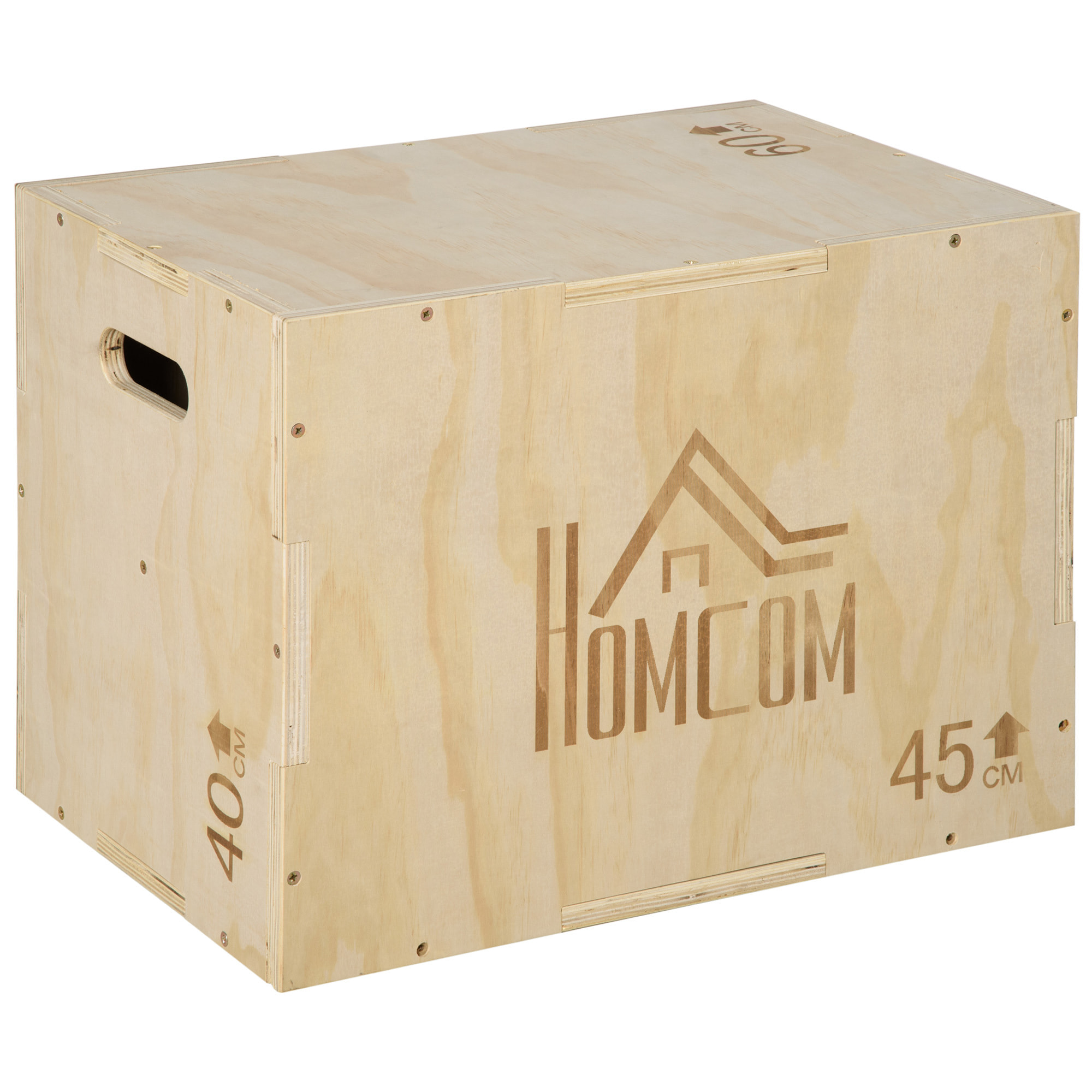 Caja Pliométrica de Madera 3 en 1 Caja de Salto con 2 Mango Hueco Entrenamiento de Fuerza en Casa Oficina Gimnasia CrossFit Carga 120 kg 45x40x60 cm Madera Natural